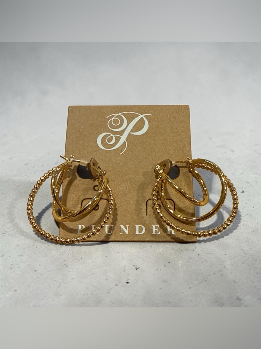 Plunder Gold-Tone Triple Hoop Earrings with Beaded Accent